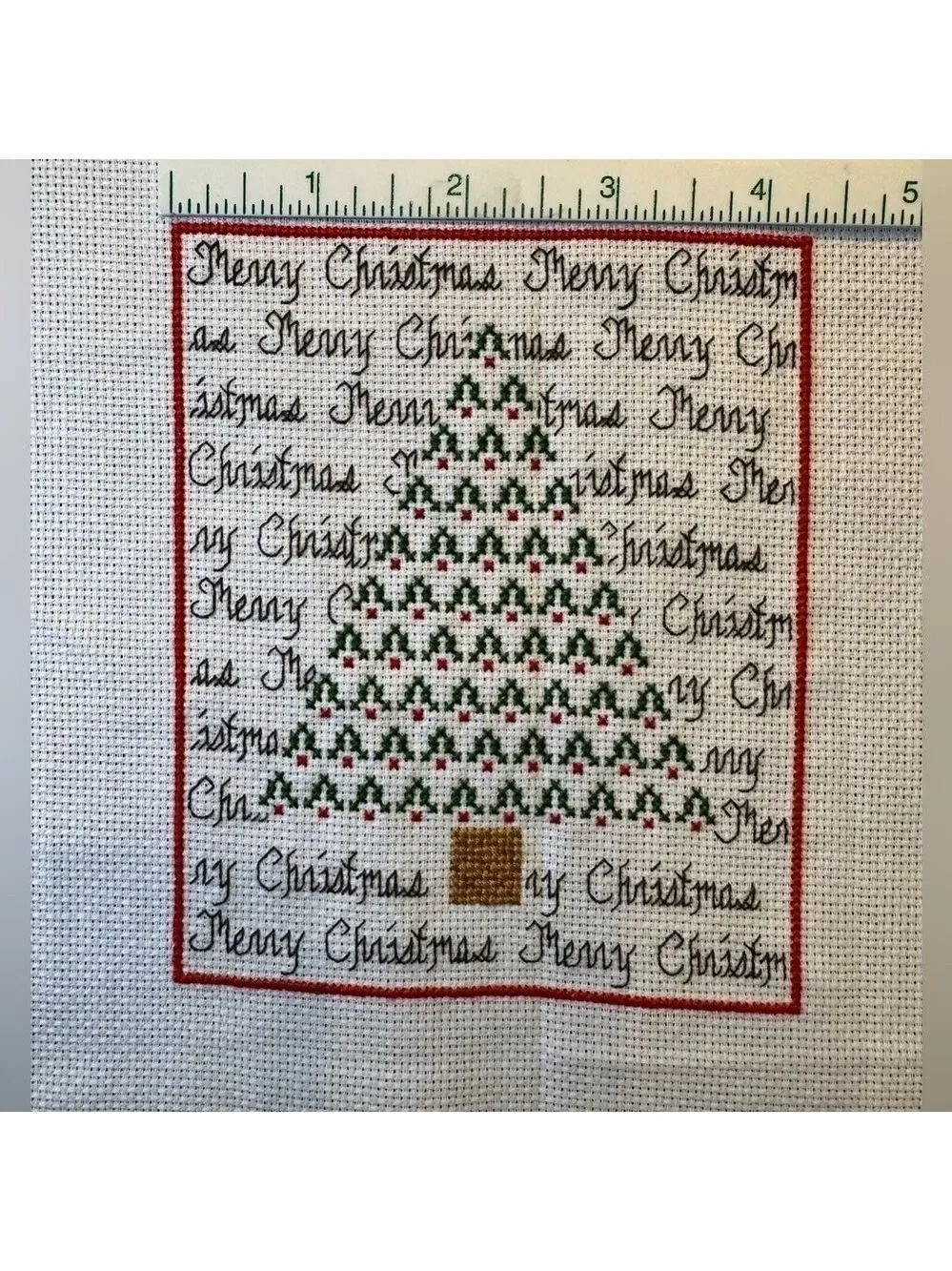 Vintage Christmas Tree + Merry Christmas Cross Stitch Completed needlework panel